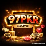 97PKR Game online slot banner showing gold coins, poker chips, and casino elements